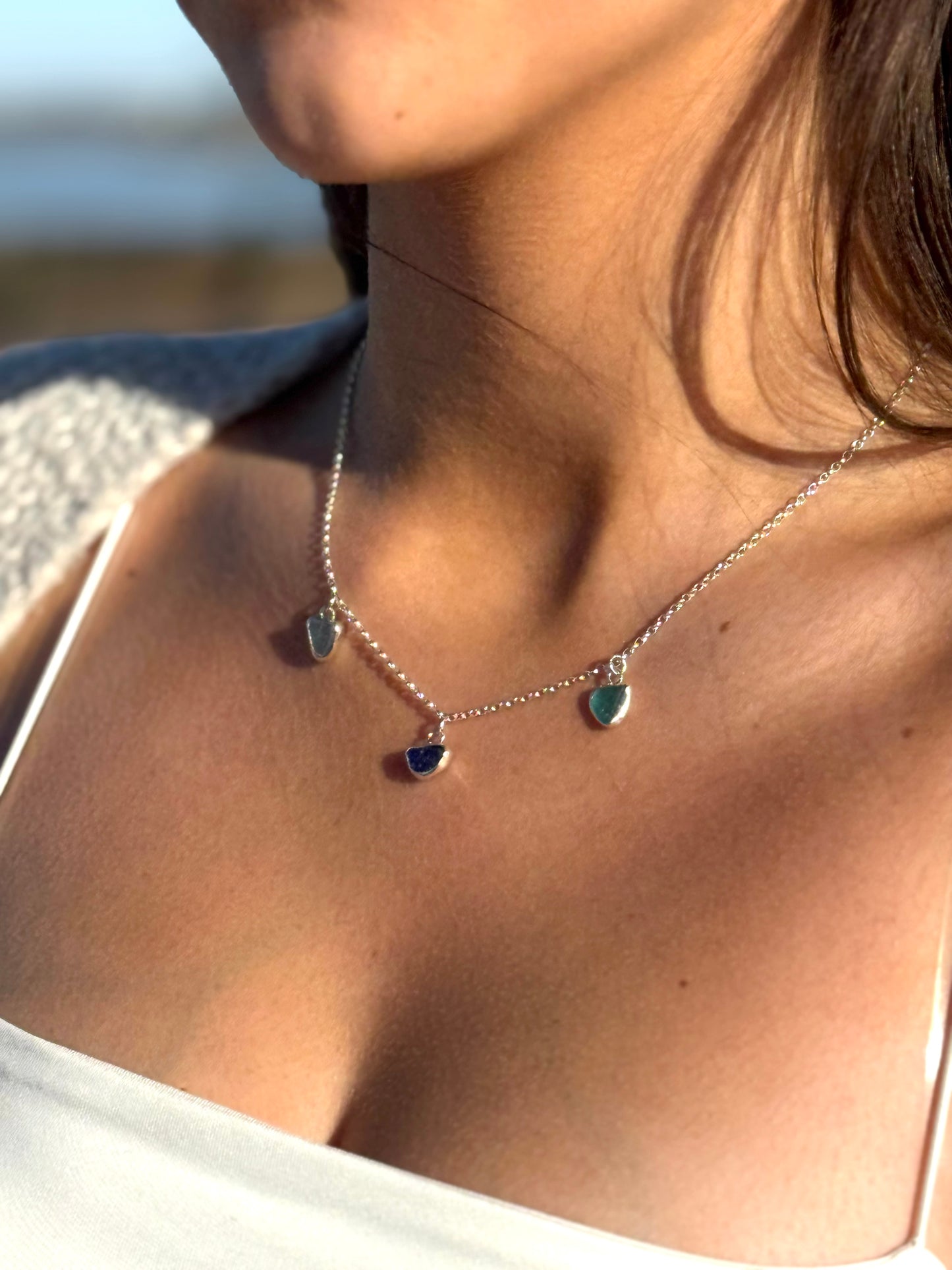 Blue multi seaglass necklace