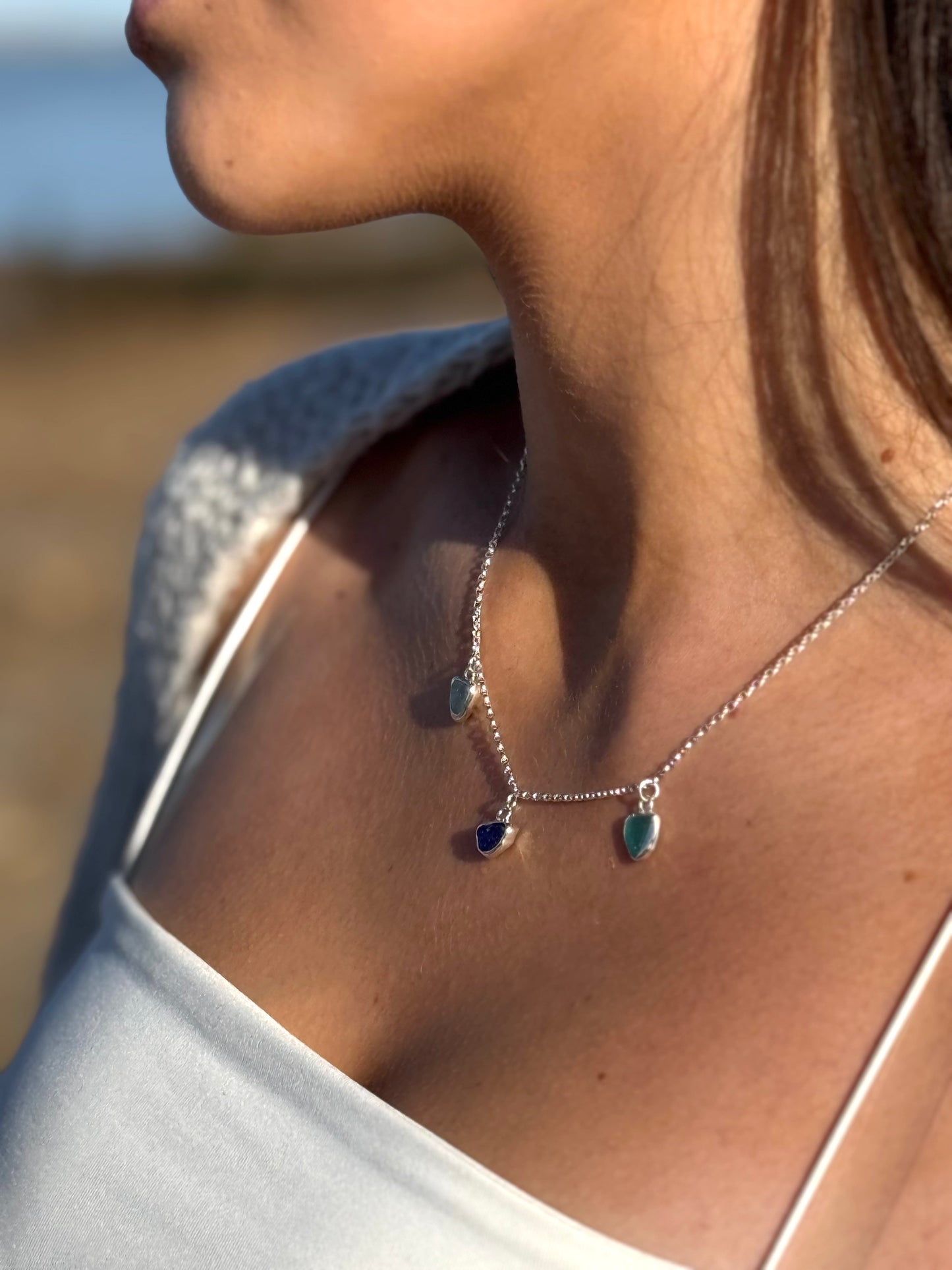 Blue multi seaglass necklace