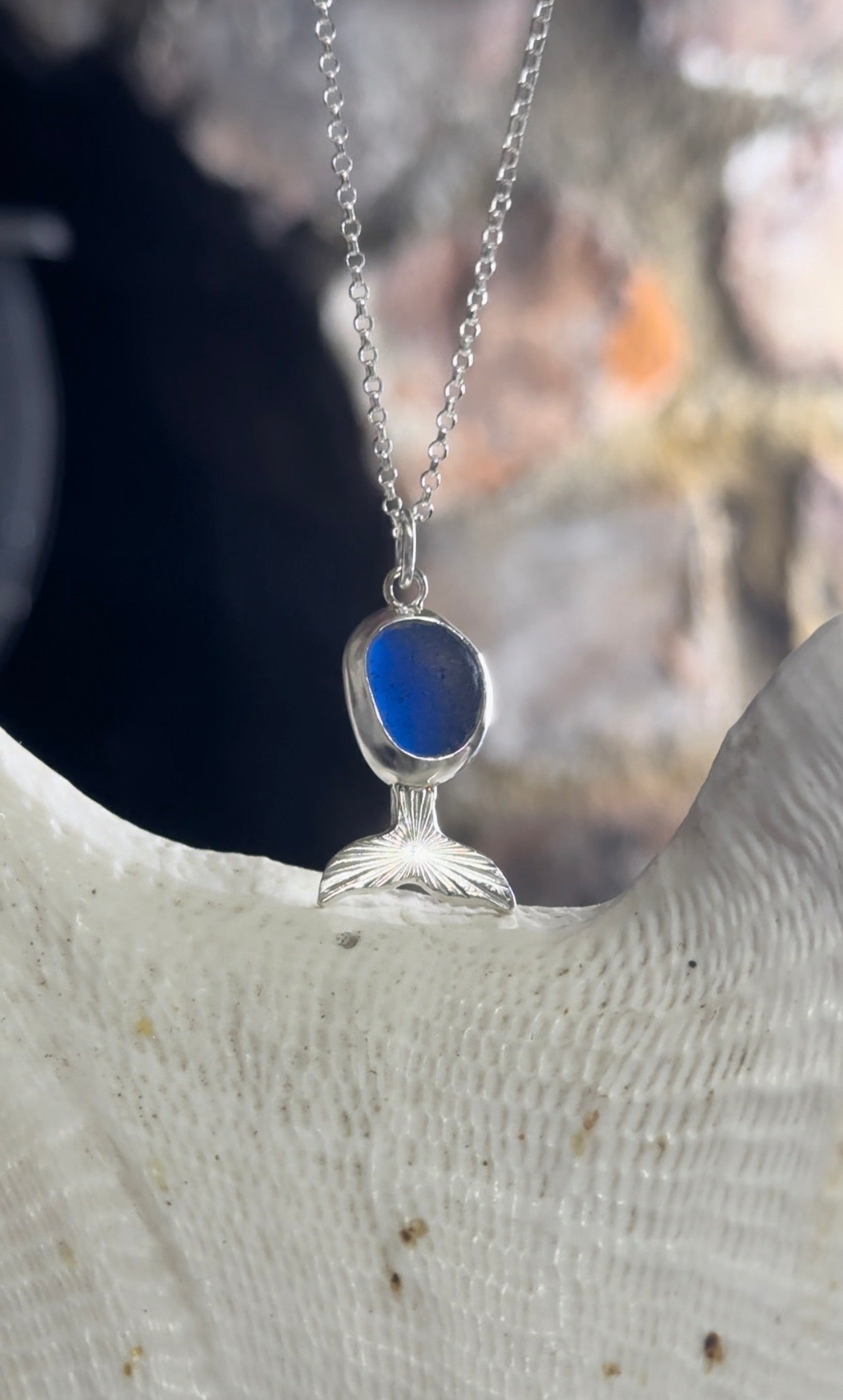 Blue seaglass whale necklace