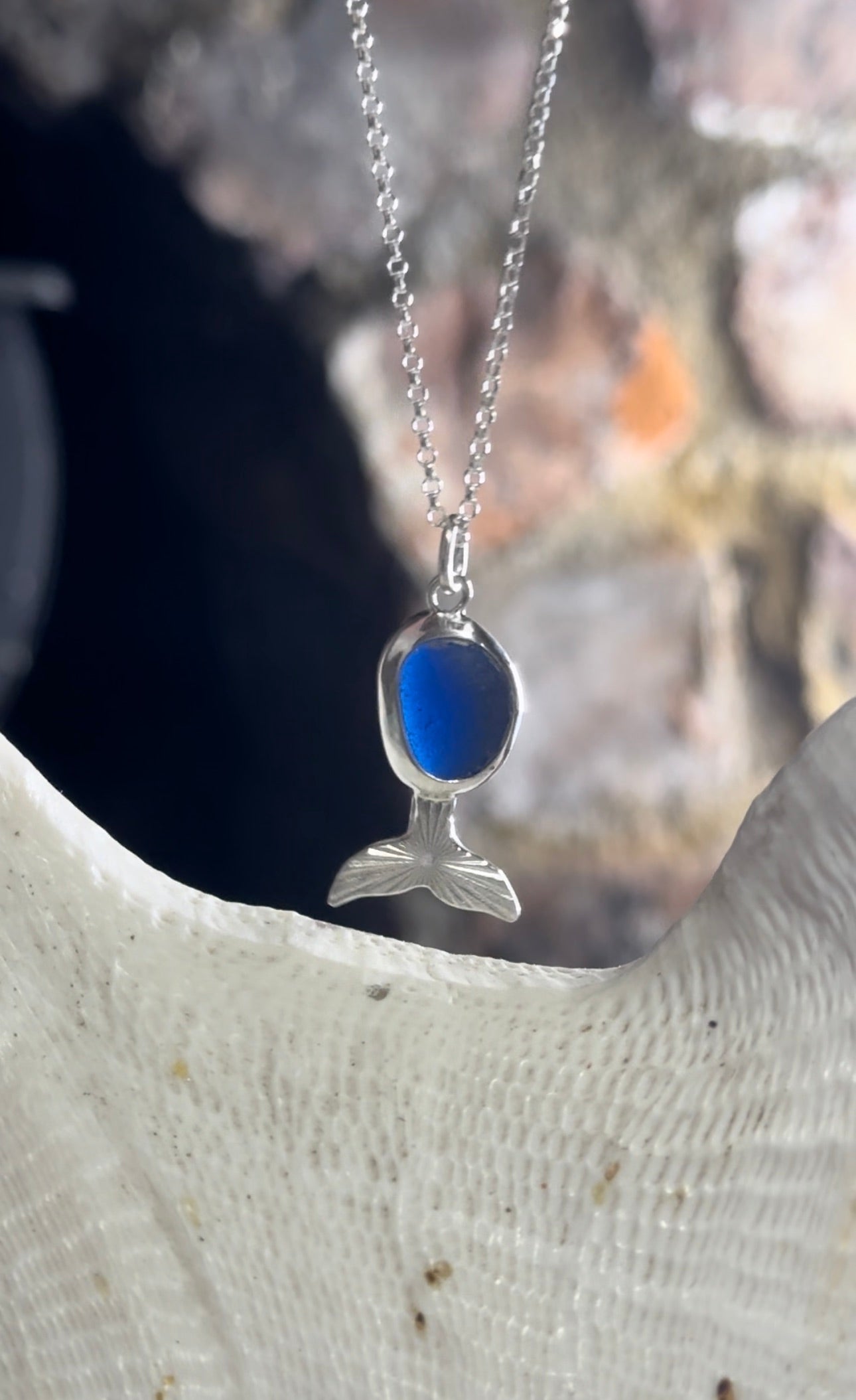 Blue seaglass whale necklace