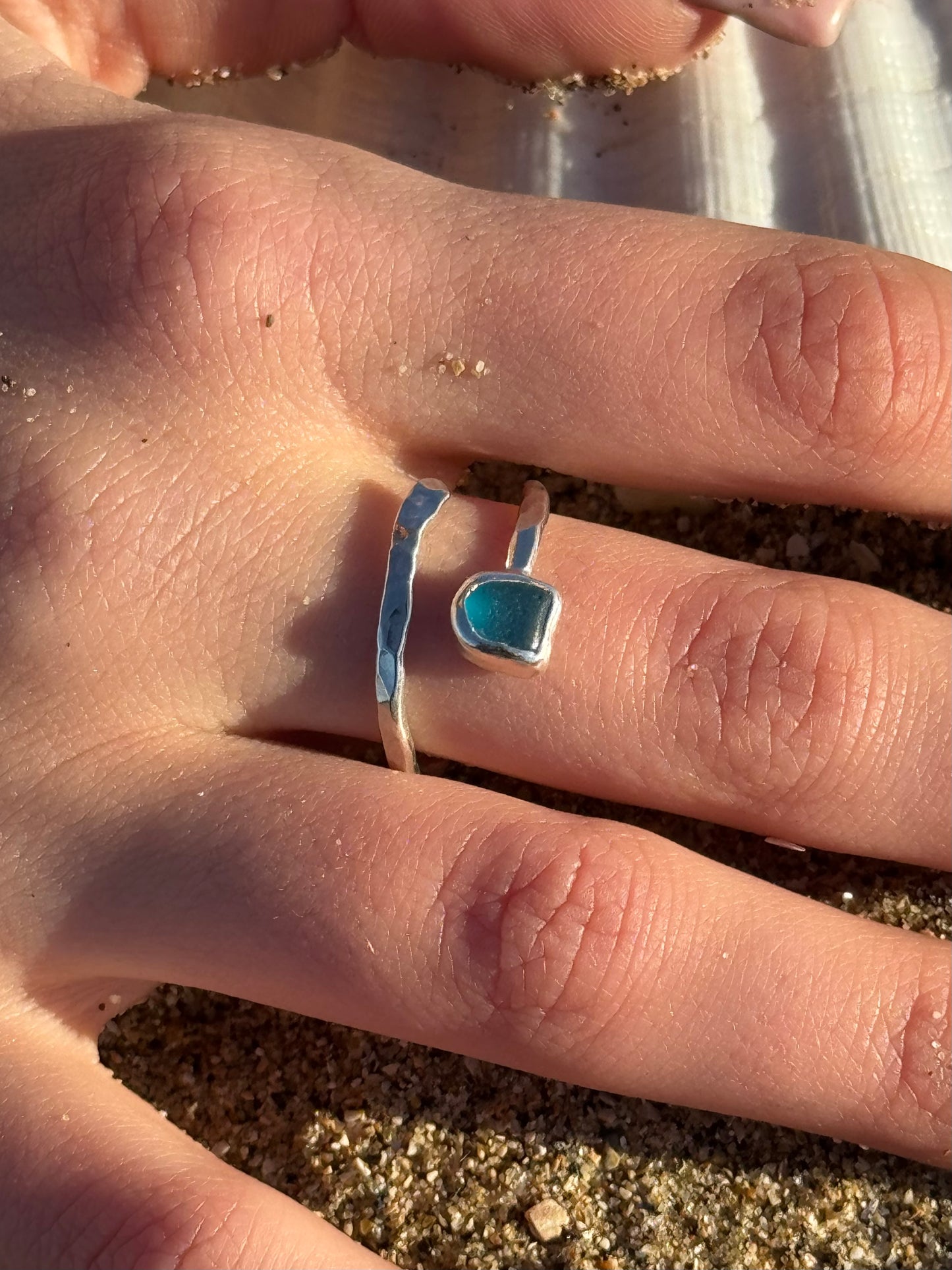 Teal seaglass ring