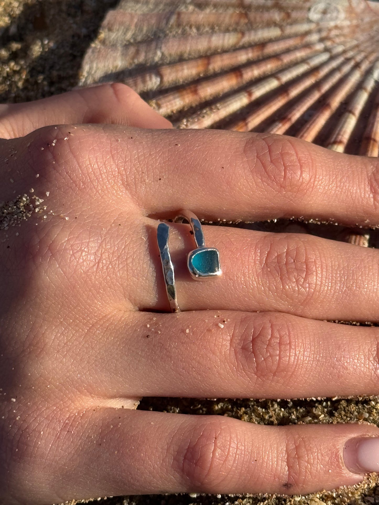 Teal seaglass ring