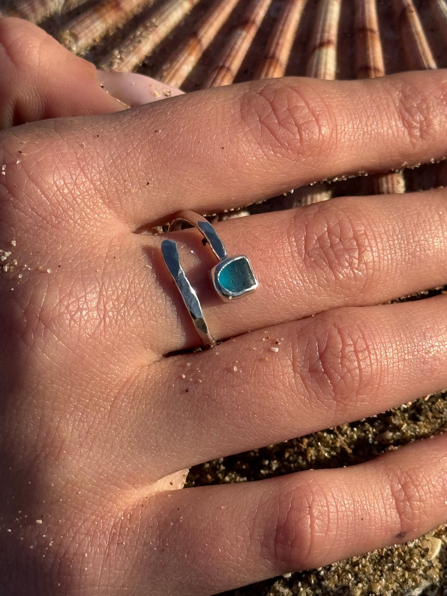 Teal seaglass ring