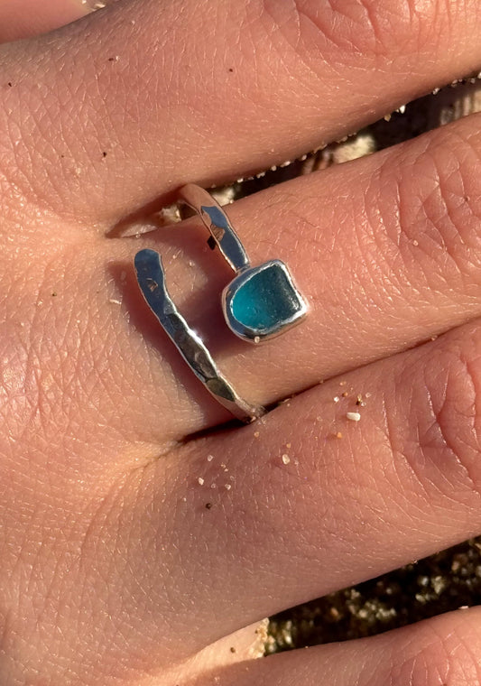 Teal seaglass ring