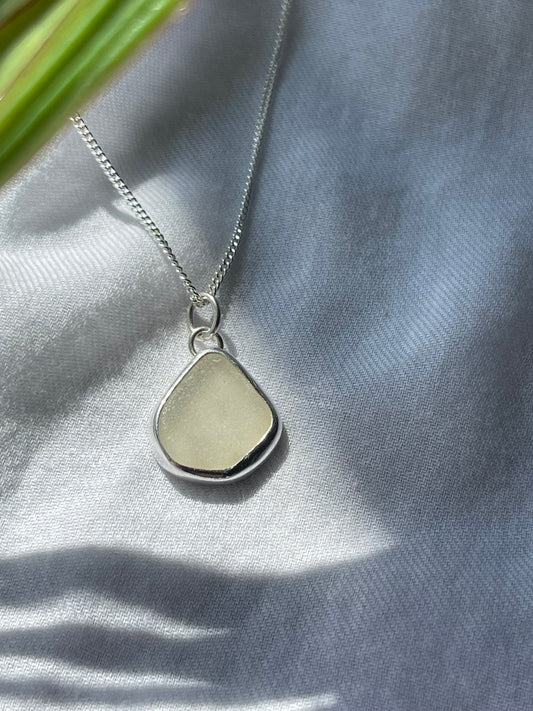 Warm white sea glass necklace