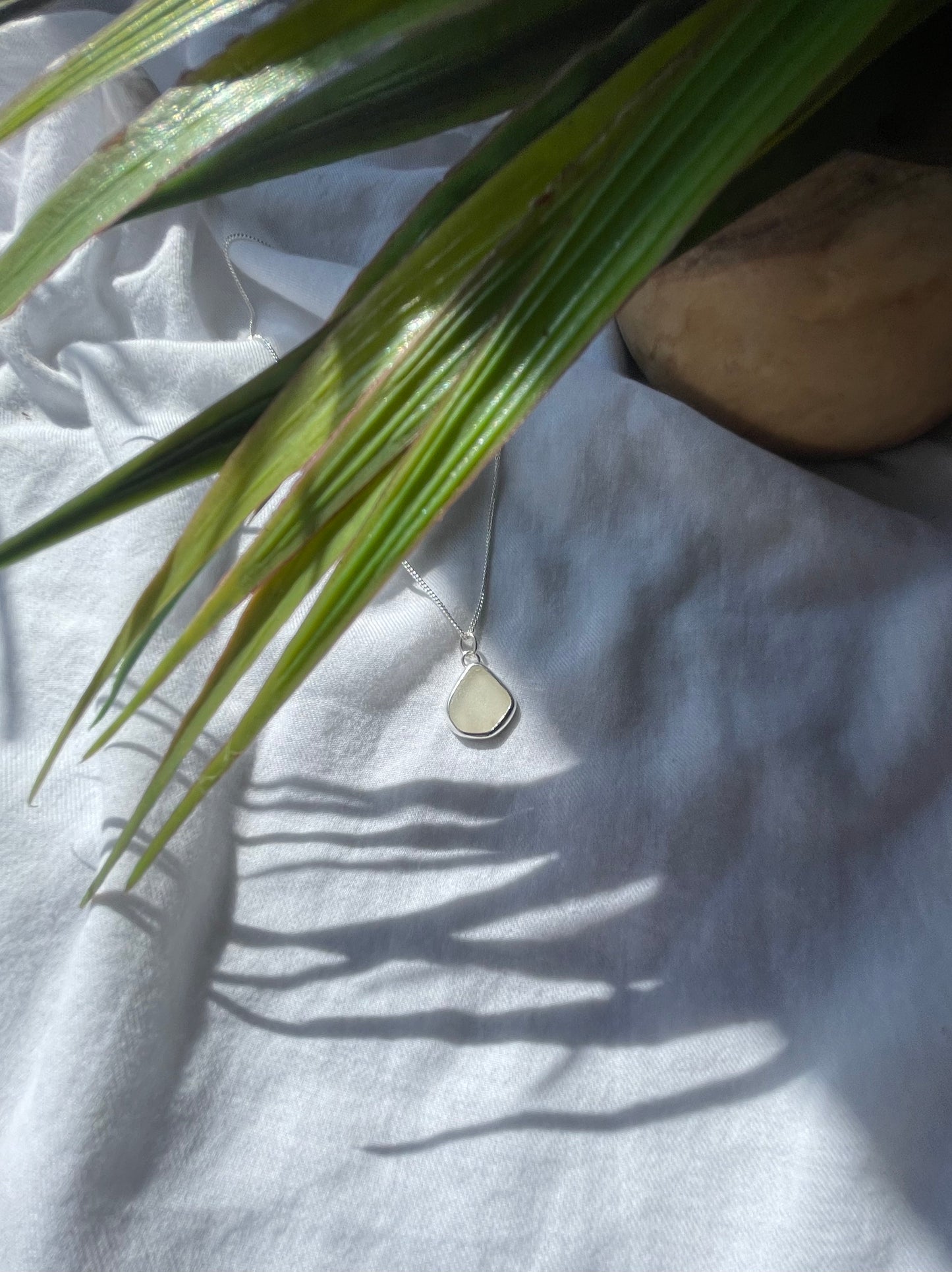 Warm white sea glass necklace