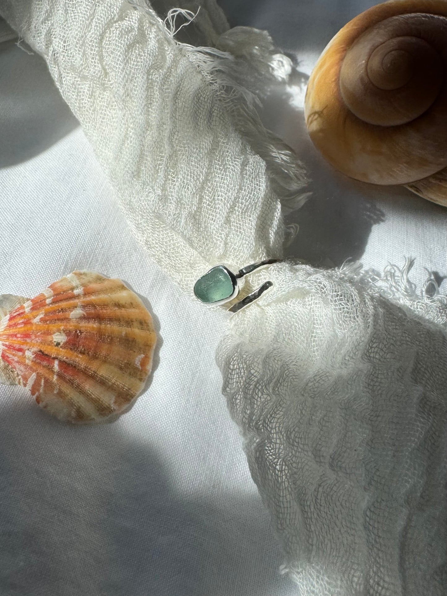 Baby blue seaglass ring