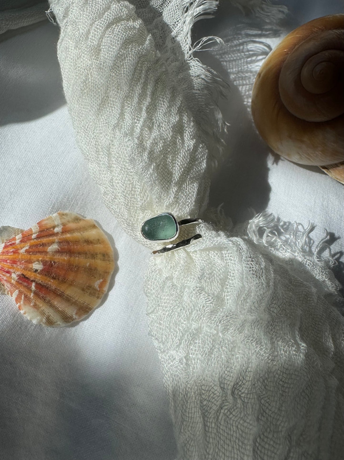 Baby blue seaglass ring