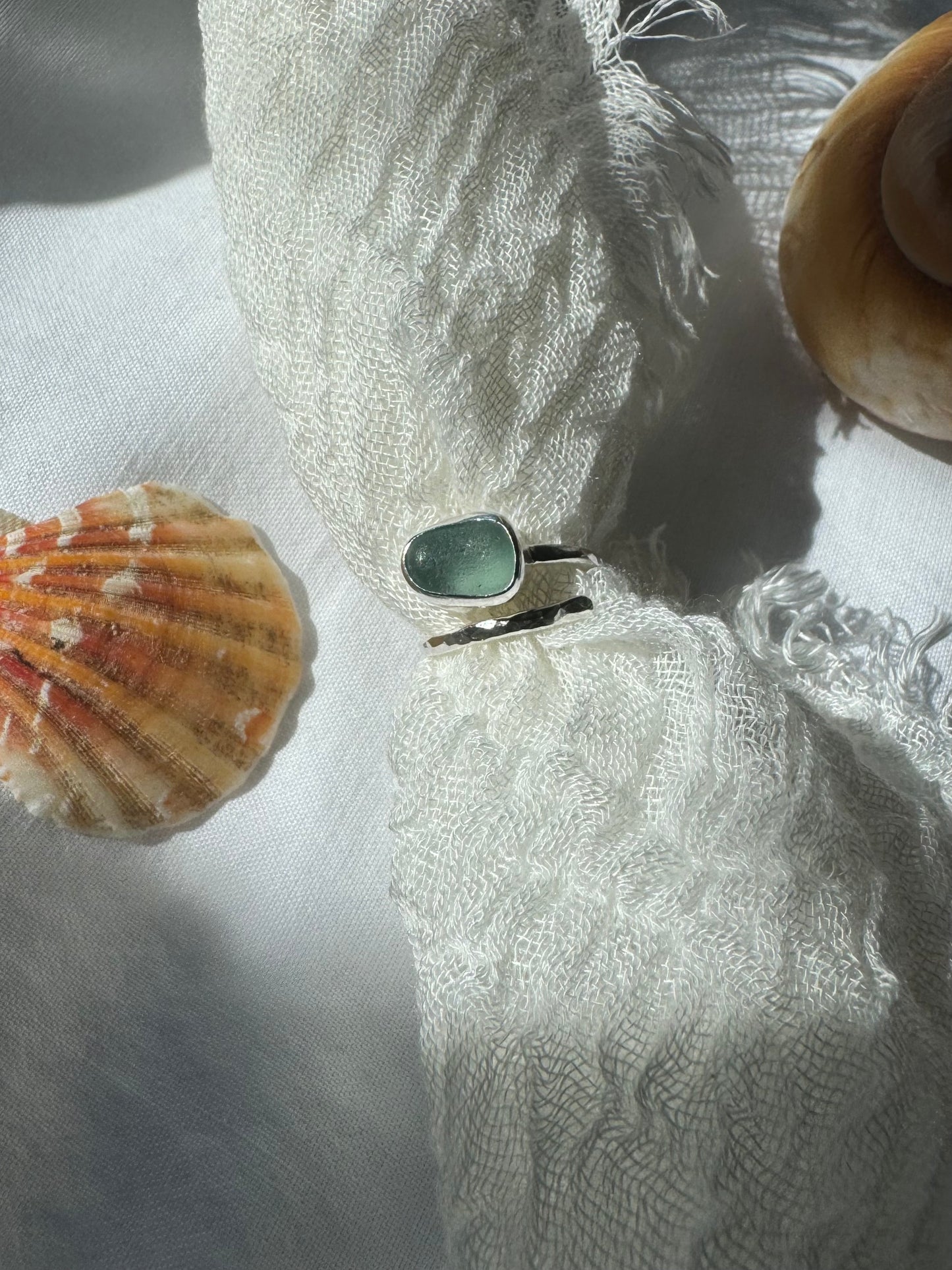 Baby blue seaglass ring