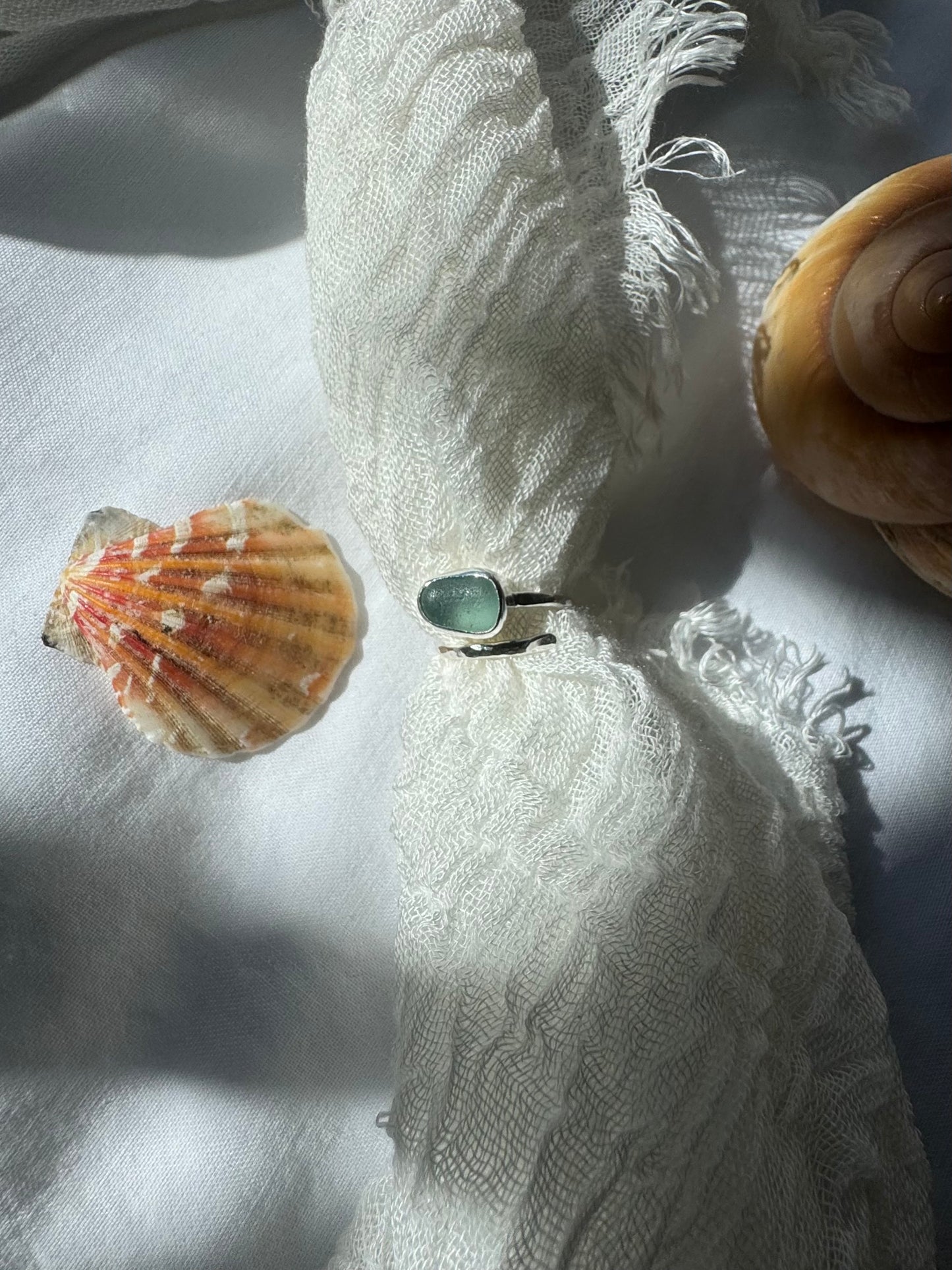 Baby blue seaglass ring