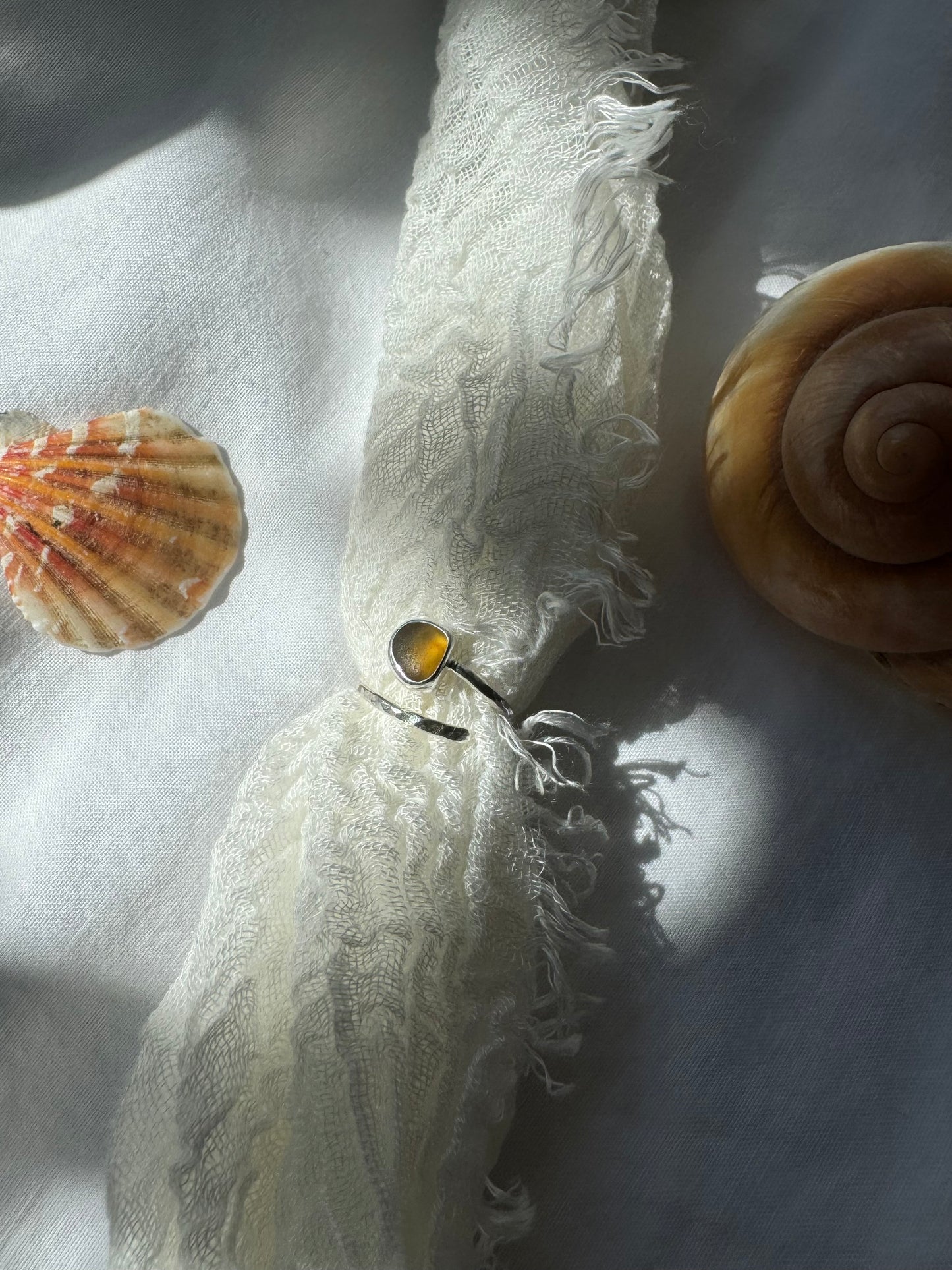 Yellow sea glass ring