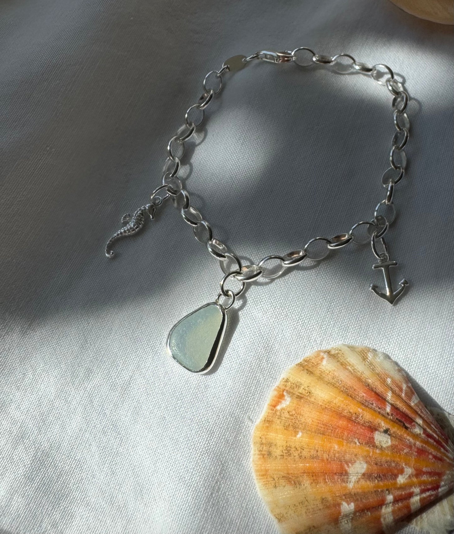 Pearlescent seaglass charm bracelet