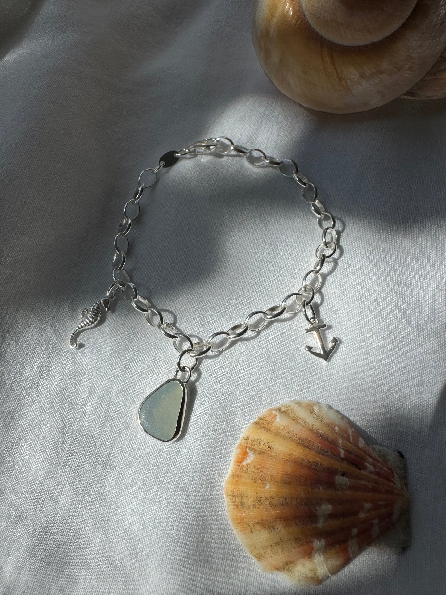 Pearlescent seaglass charm bracelet