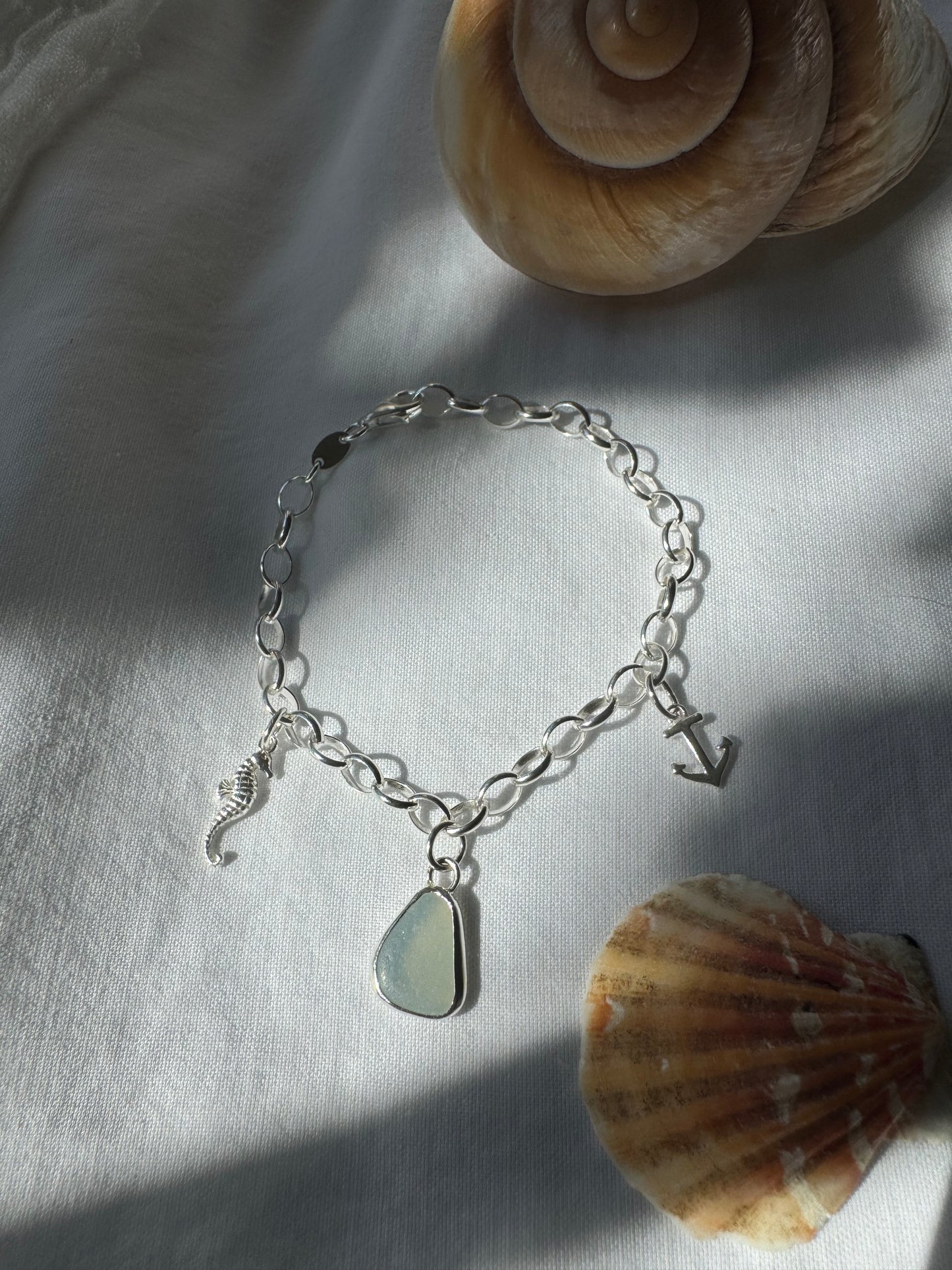 Pearlescent seaglass charm bracelet