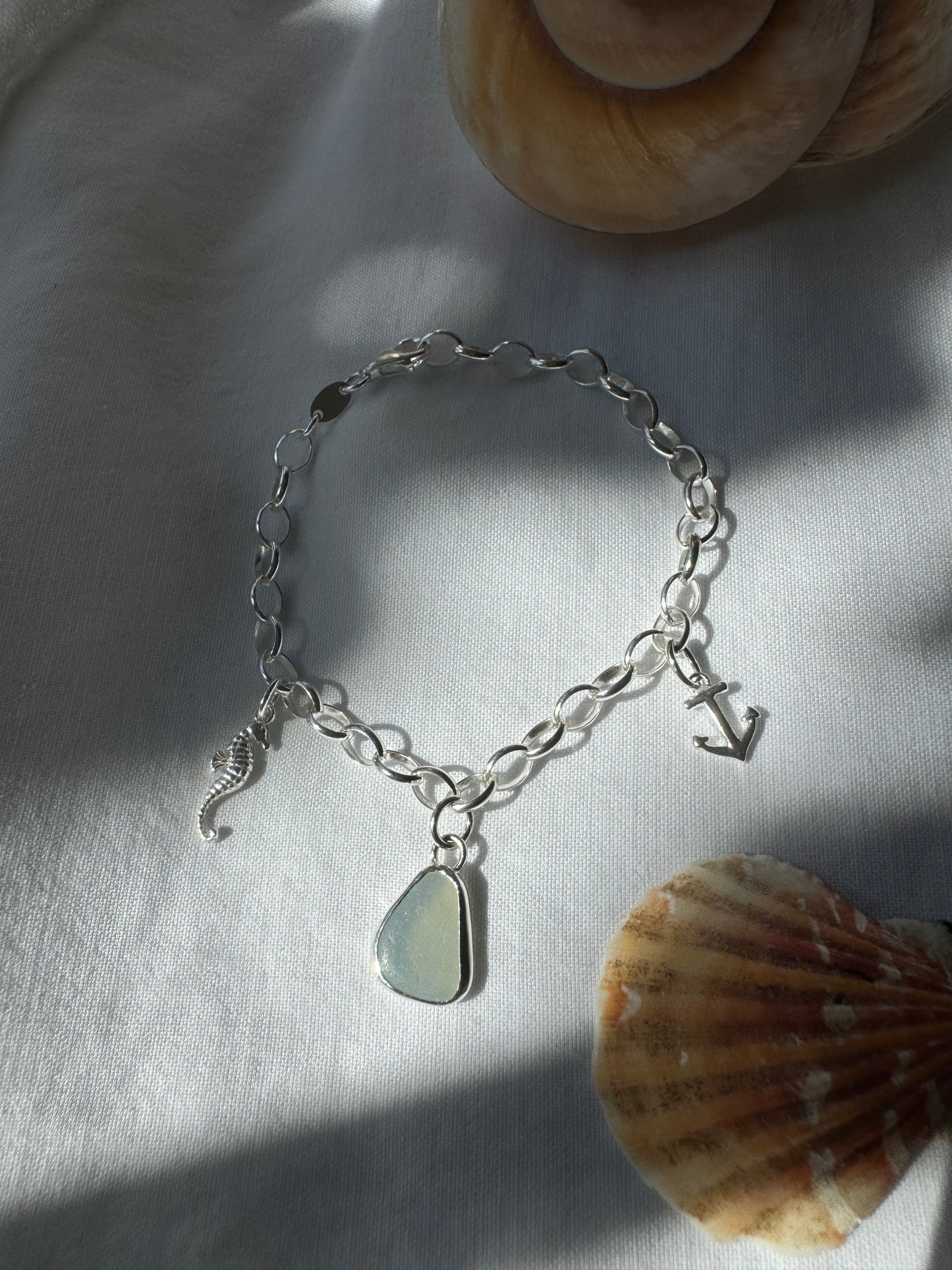 Pearlescent seaglass charm bracelet