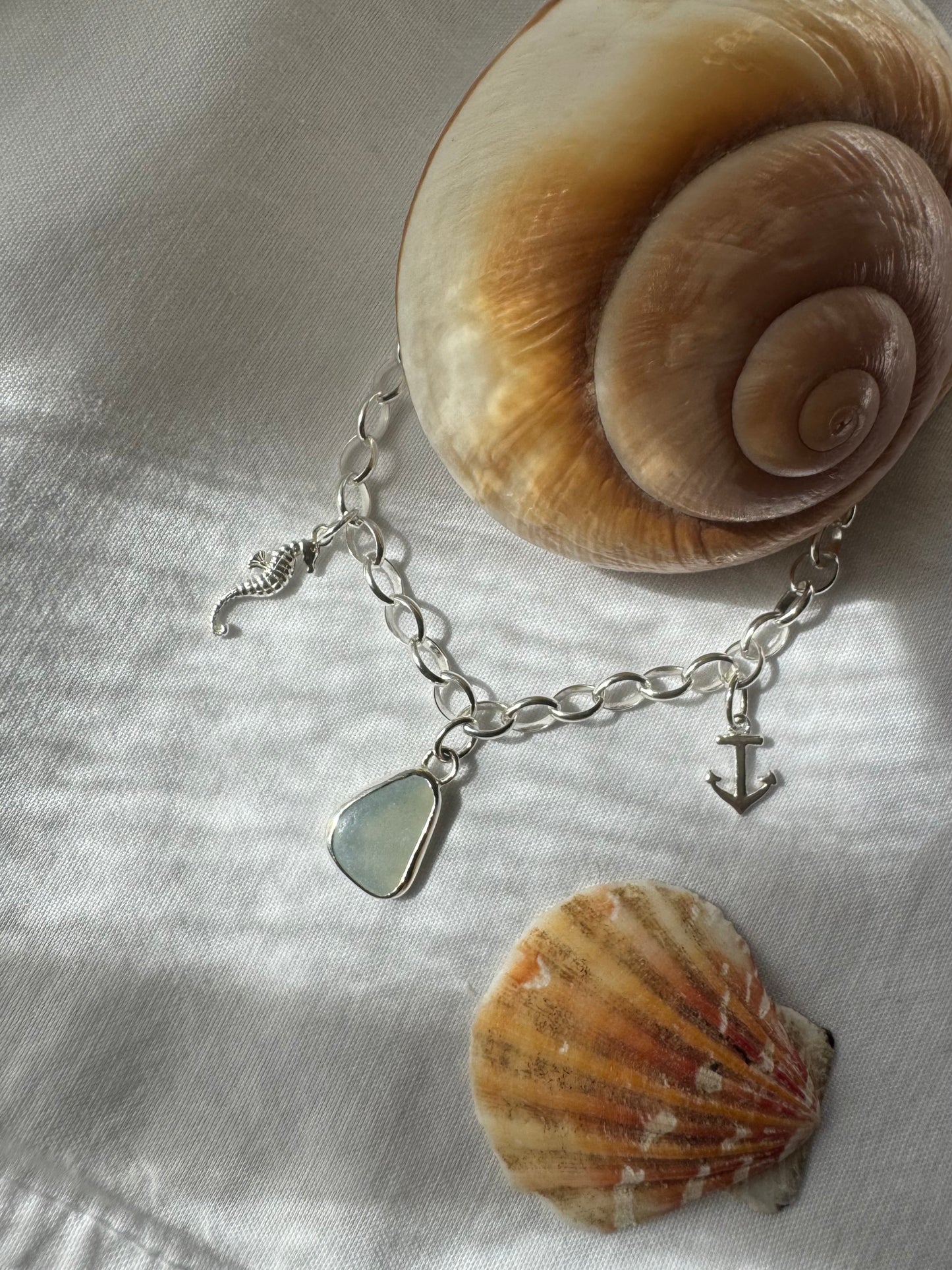 Pearlescent seaglass charm bracelet