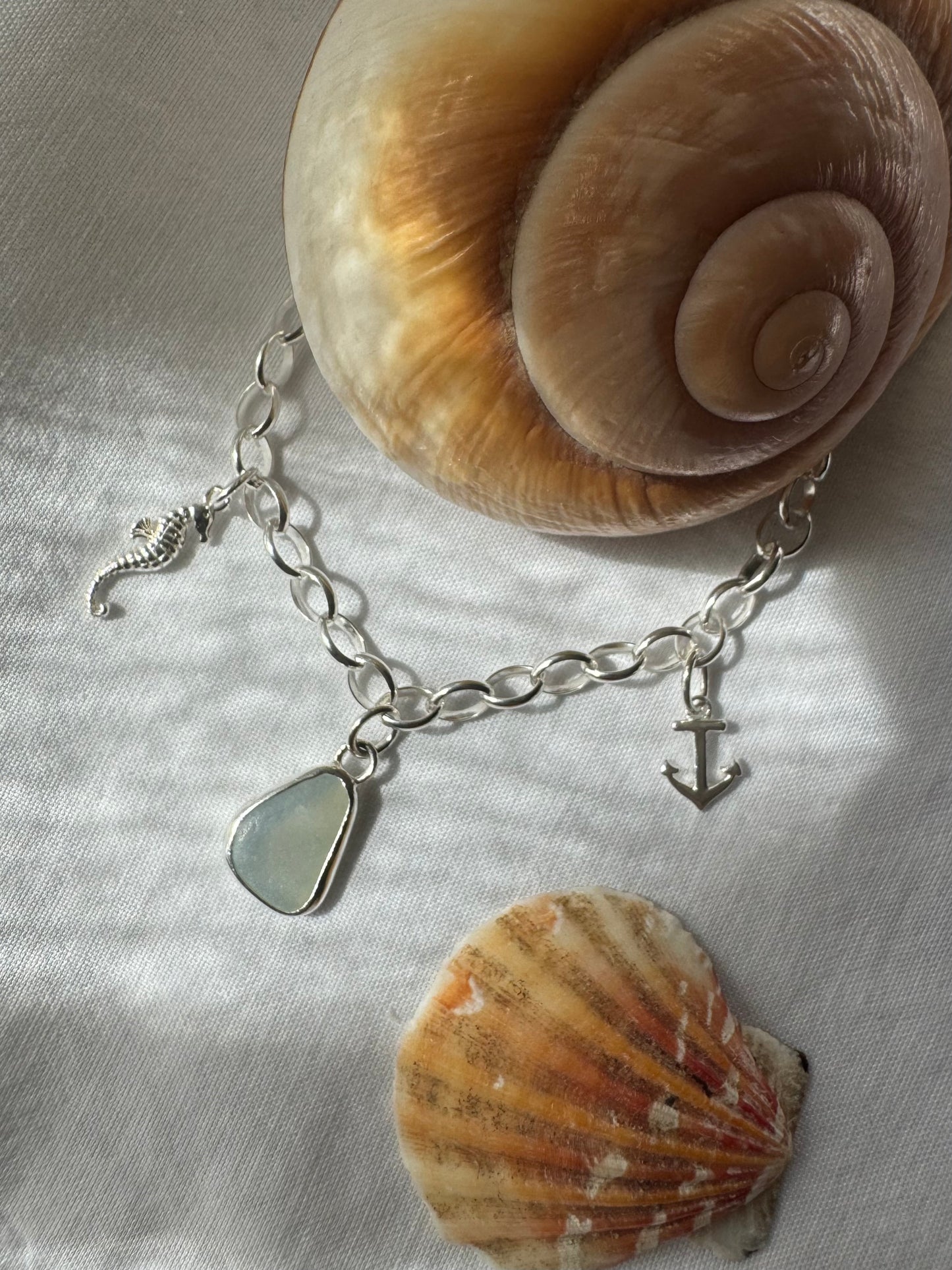 Pearlescent seaglass charm bracelet