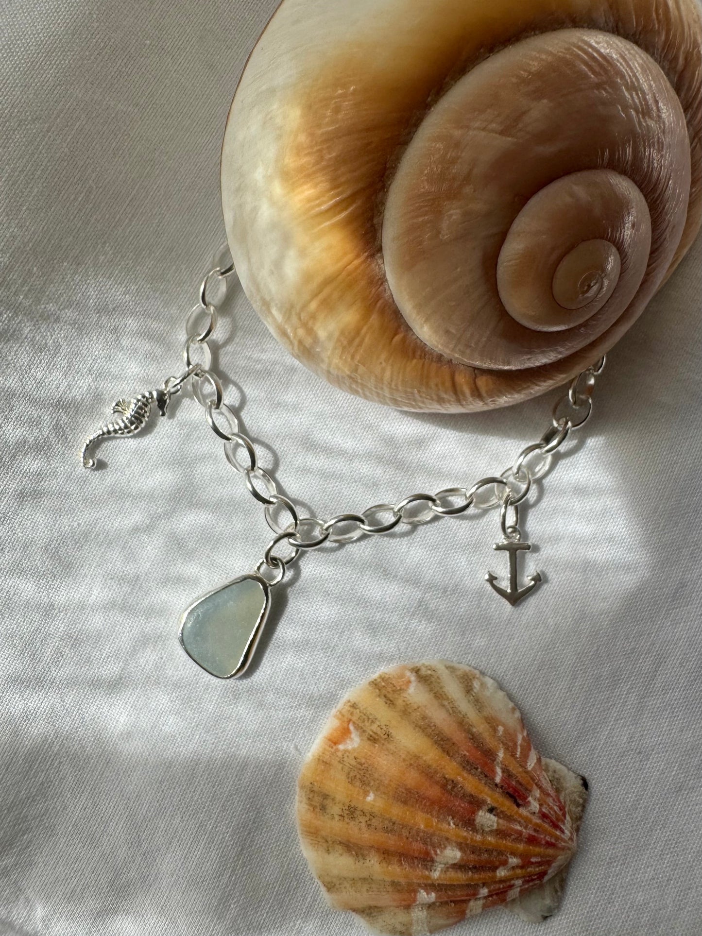 Pearlescent seaglass charm bracelet