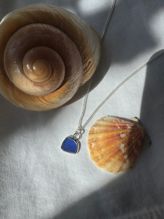 Deep blue seaglass necklace