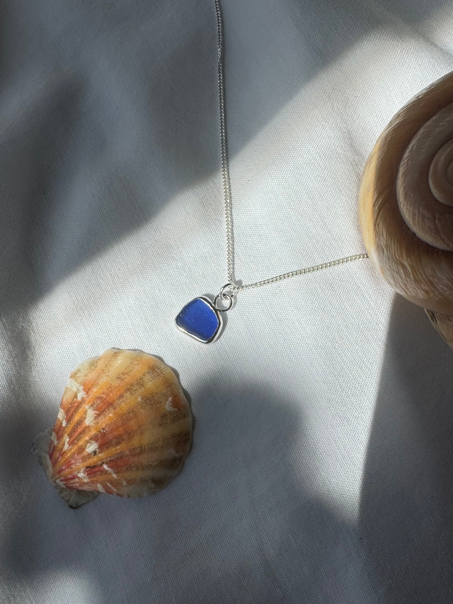 Deep blue seaglass necklace