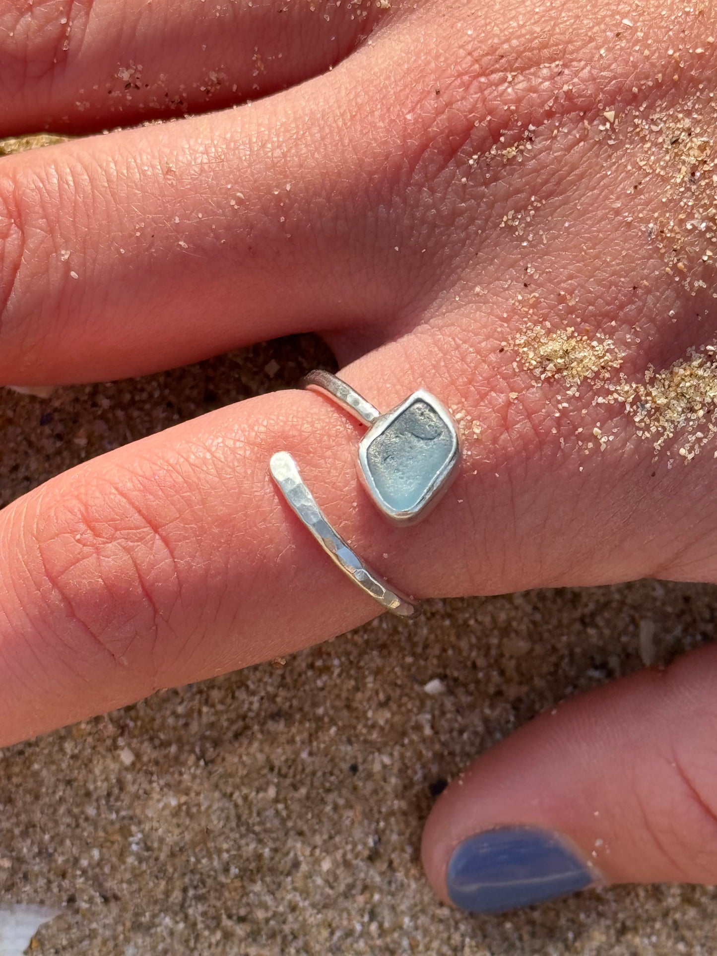 Blue-grey seaglass ring