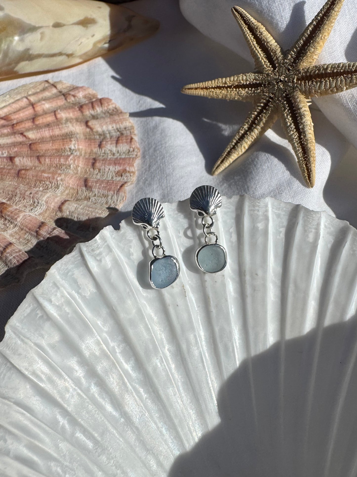 light blue seaglass earrings