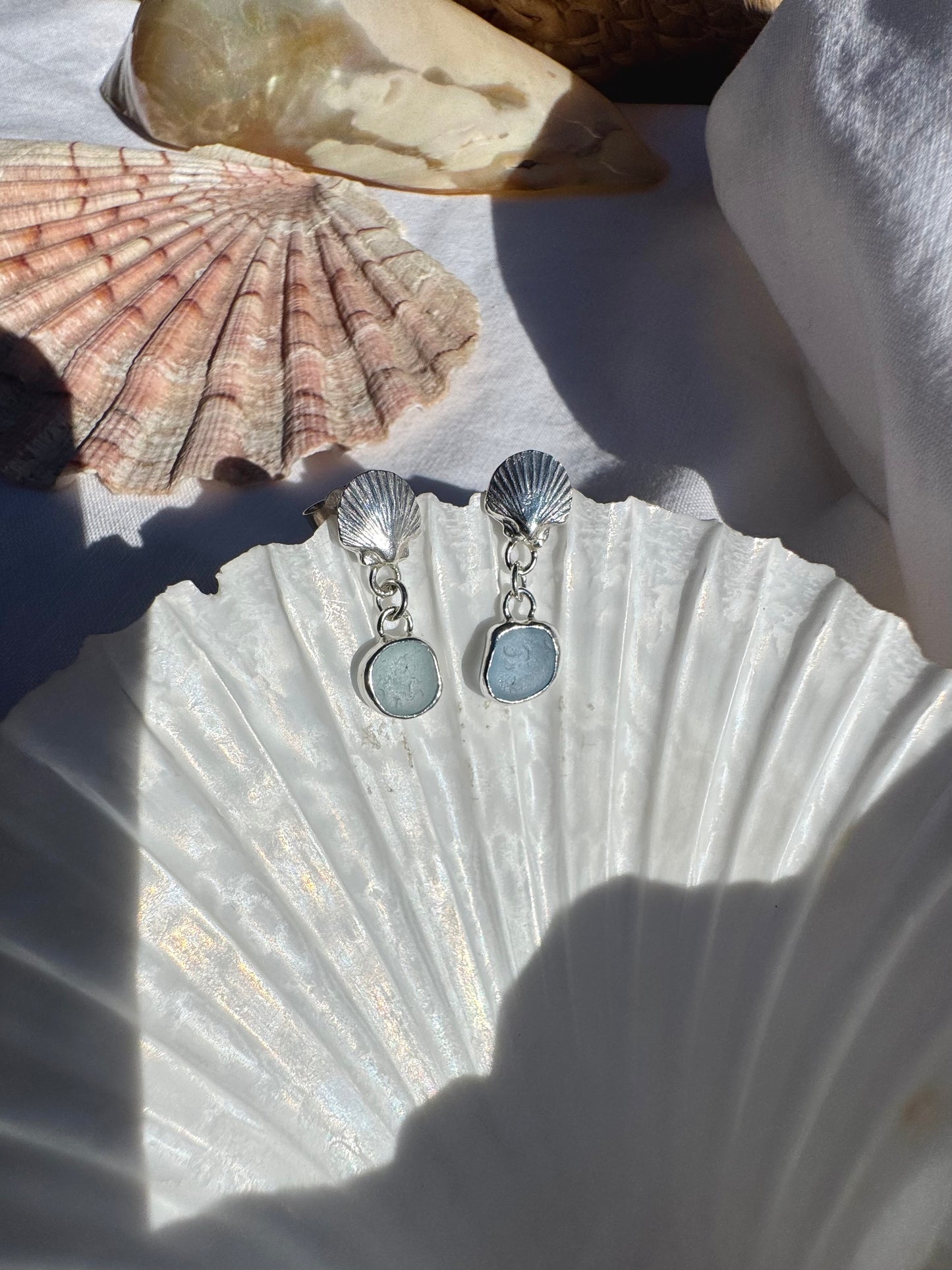 light blue seaglass earrings