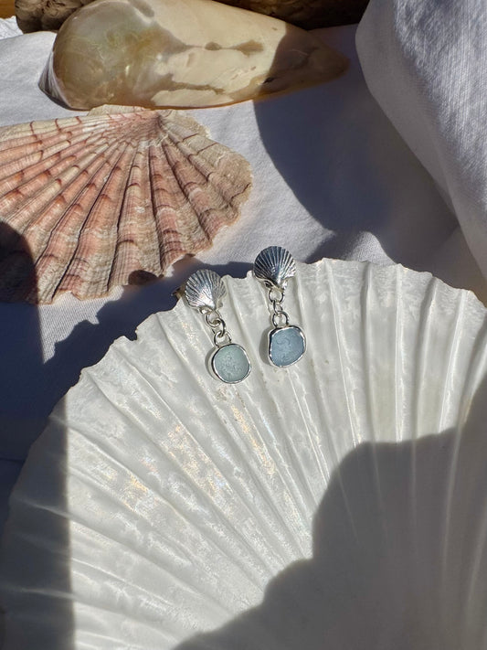 light blue seaglass earrings