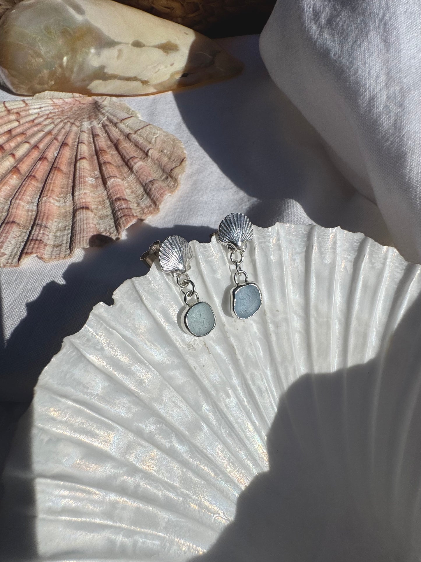 light blue seaglass earrings