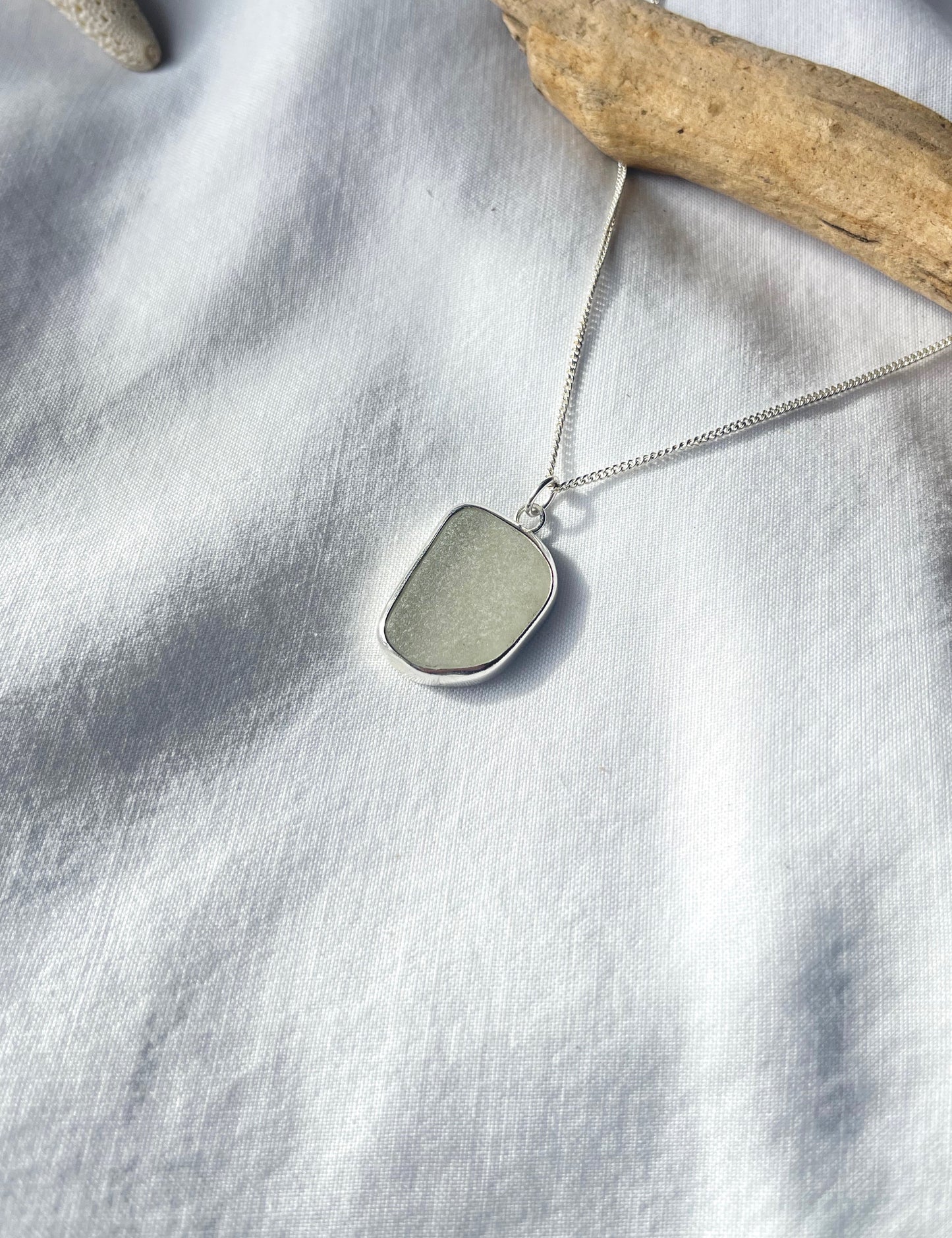 White Sea glass pendant