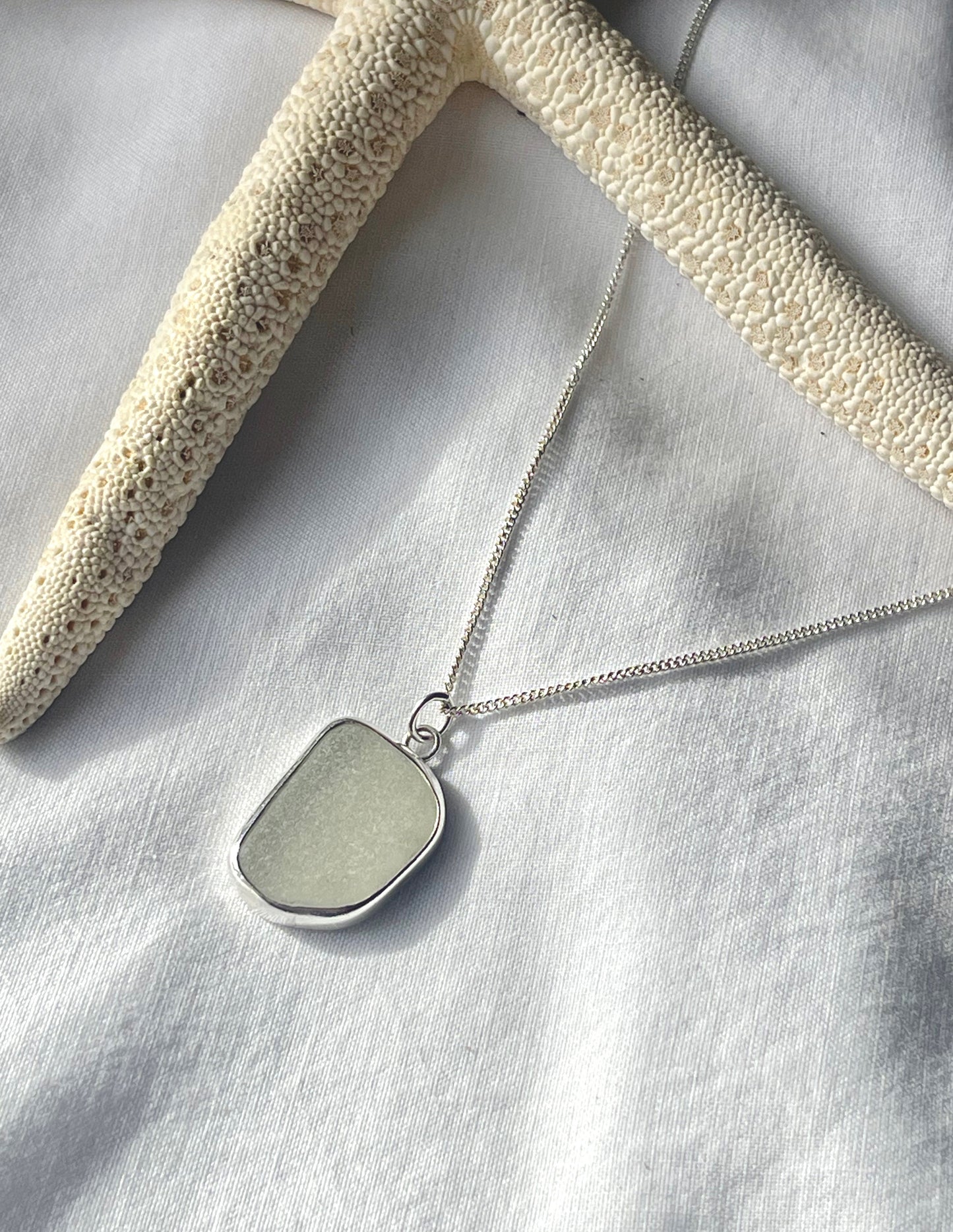 White Sea glass pendant